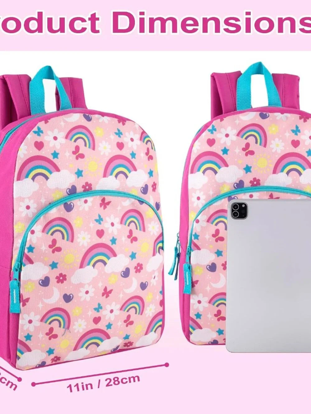 15 Inch Fun Printed Backpack with Front Zippered Pocket & Padded Adjustable Shou